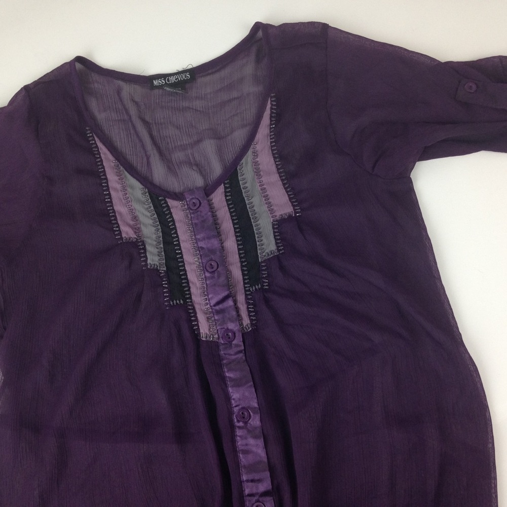 Boho beaded Miss Chievous L sheer button front top